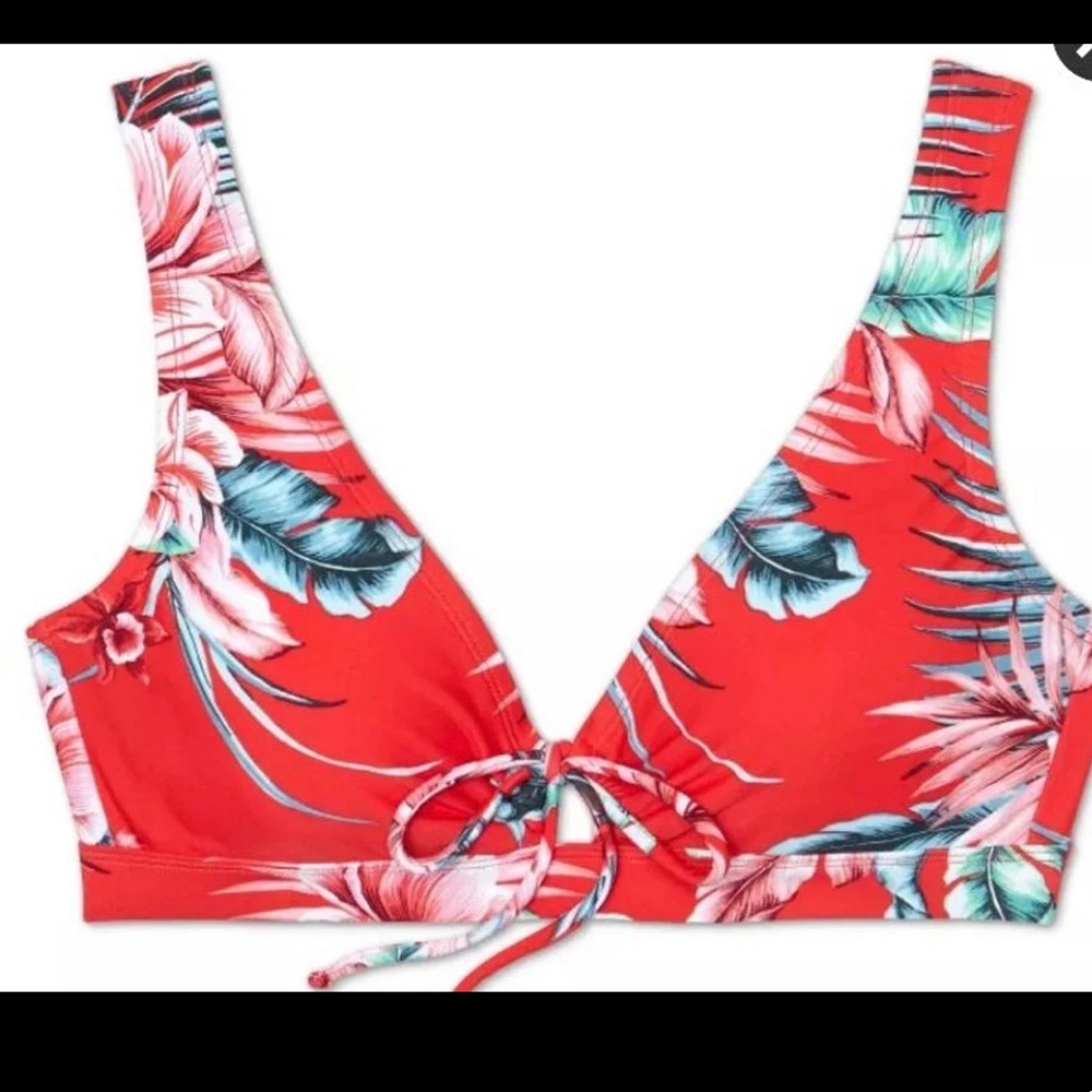 Kona Sol Red Floral Keyhole Bikini Top XL - Picture 4 of 7